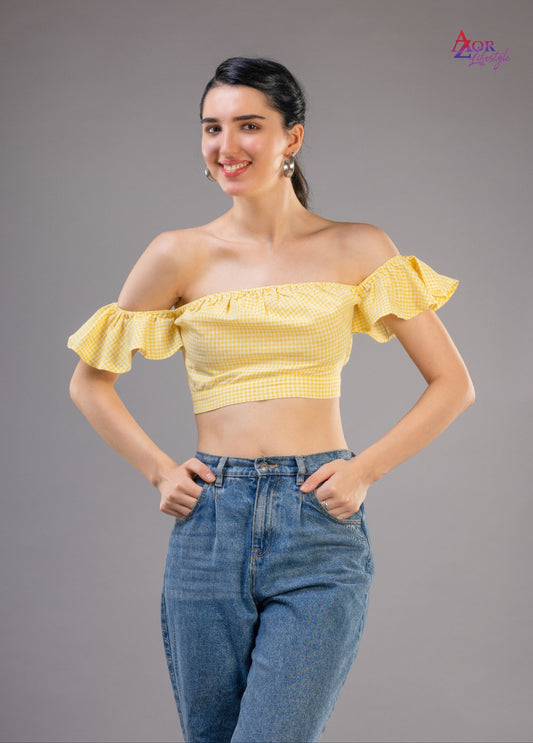 Women yellow off -shoulder crop top