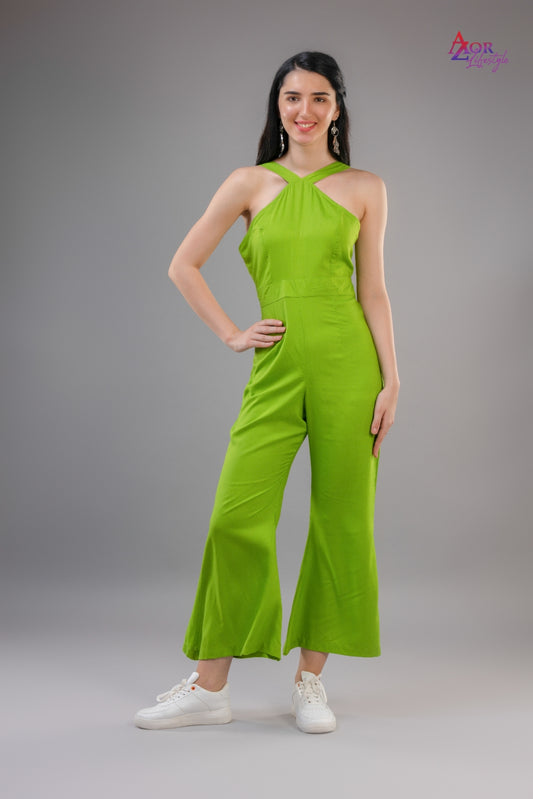 Women neon/green halter neck jumpsuit