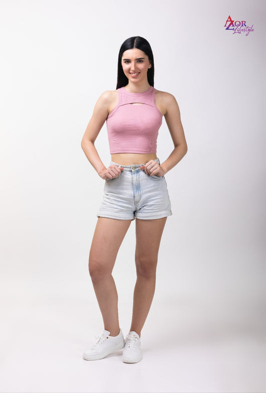 Women Pink cut-out crop top