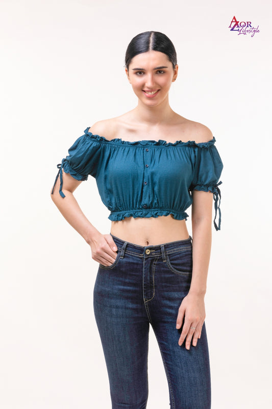 Women turquoise blue crop- top