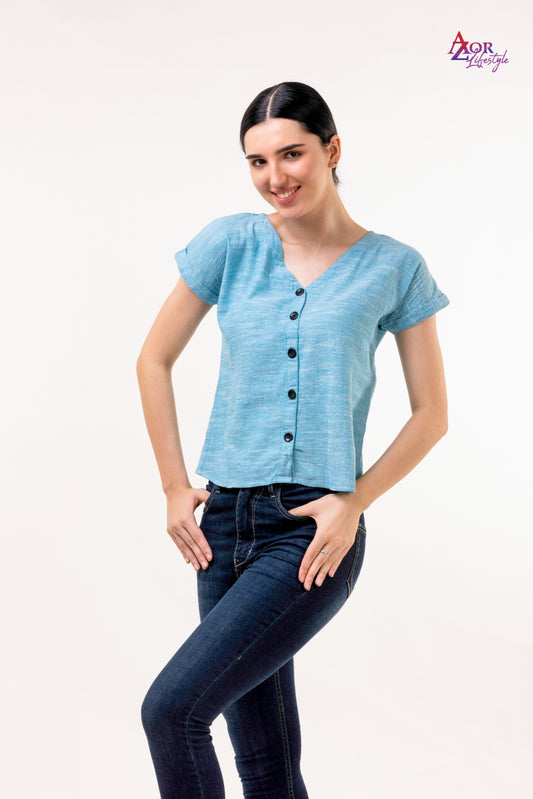 Women blue top/shirt with button