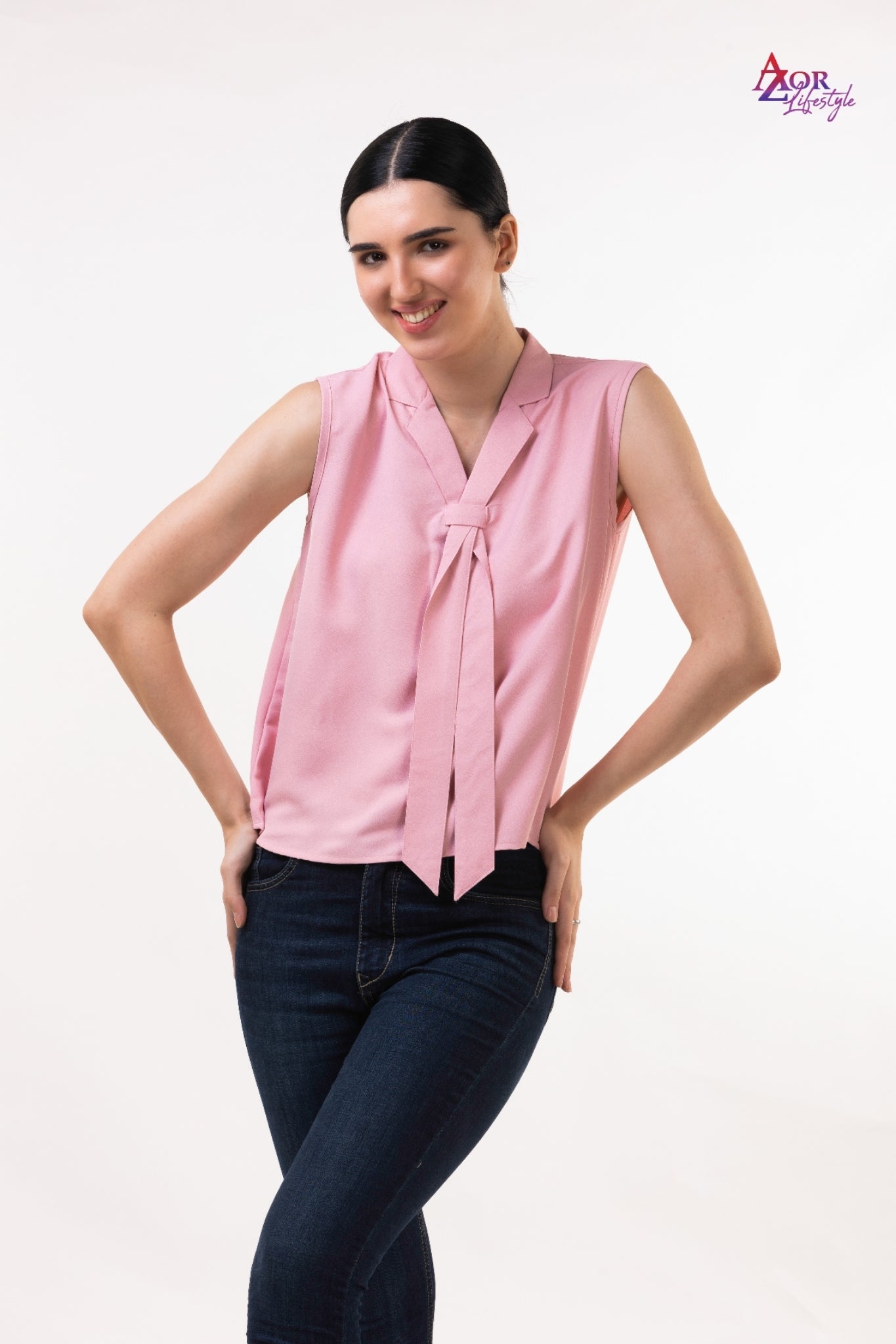 Women pink top with neck belt