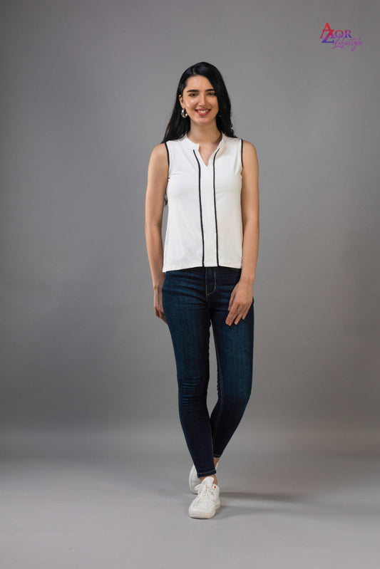 Women white sleeveless top