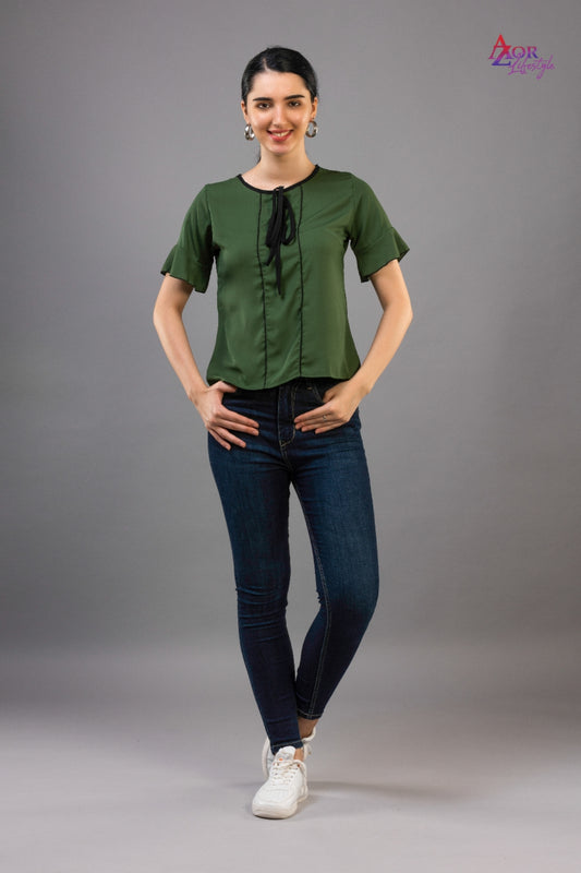 Women green half sleeve top