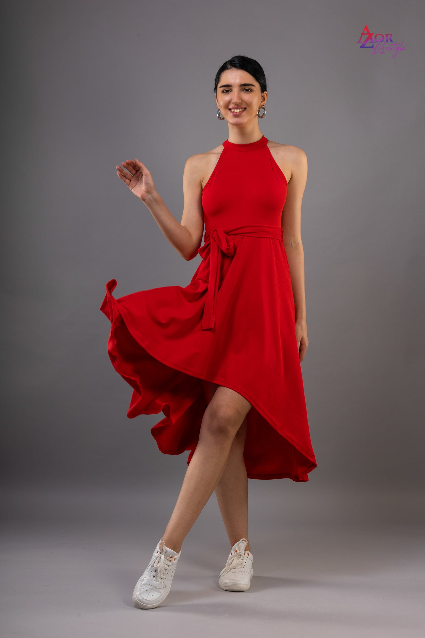 Women red flared A-line dress