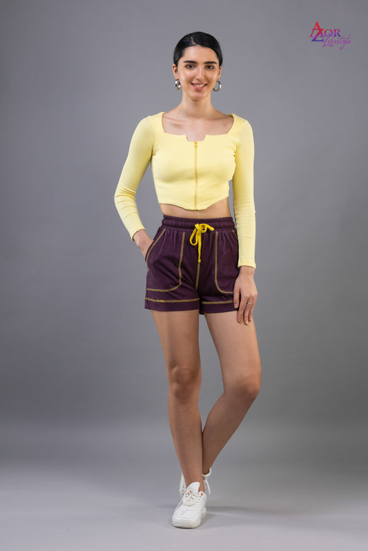 Women wine cotton mid-rise regular shorts