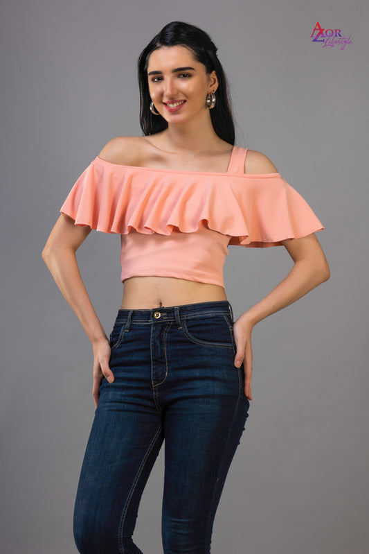 Women pink off-shoulder crop-top