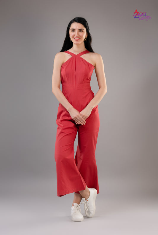 Women red halter neck Jumpsuit